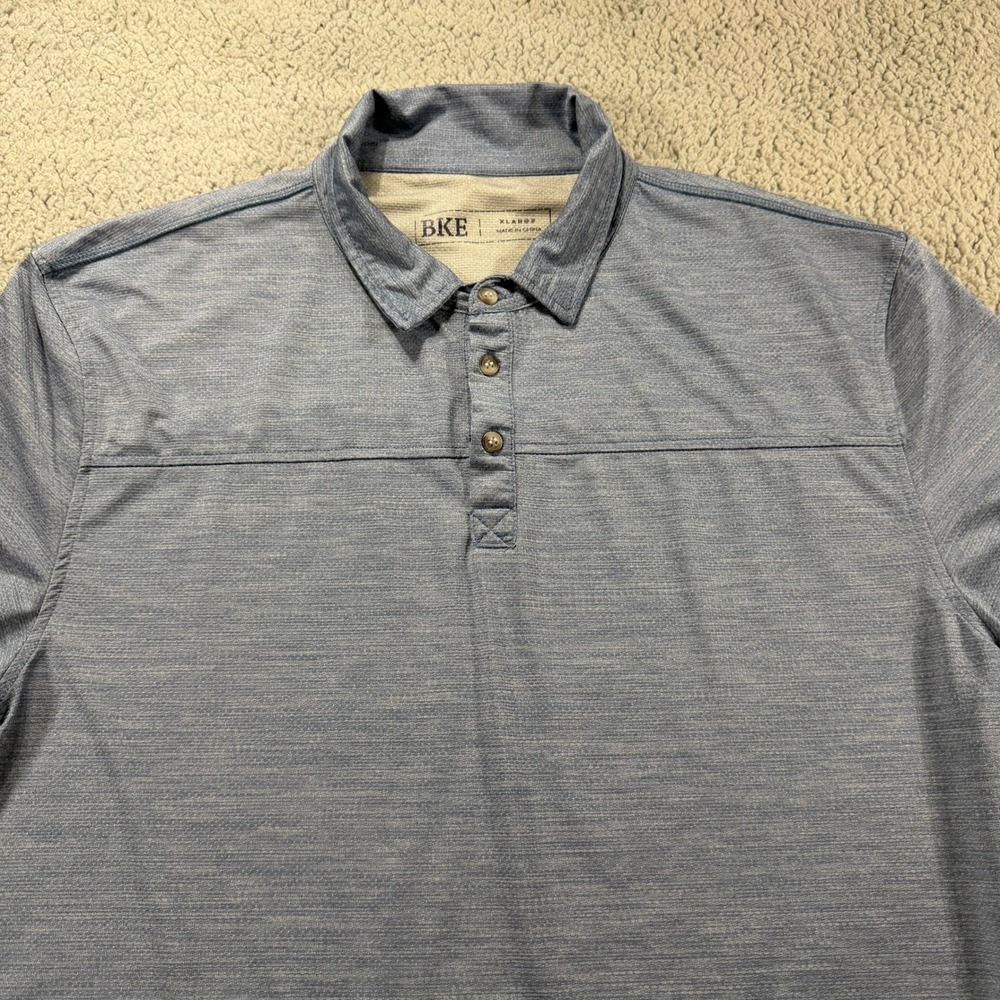 BKE Mens Blue Heathered Performance Polo Shirt XL BKY122308 Short Sleeve Stretch
